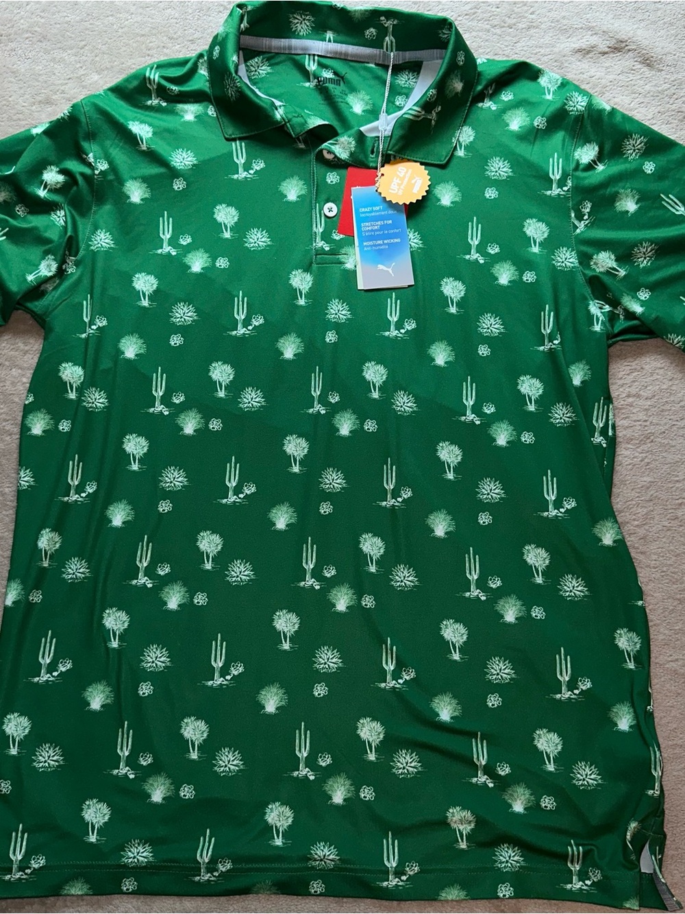 PUMA NWT Golf Cactus Desert Print Performance Polo Shirt Medium Cloudspun